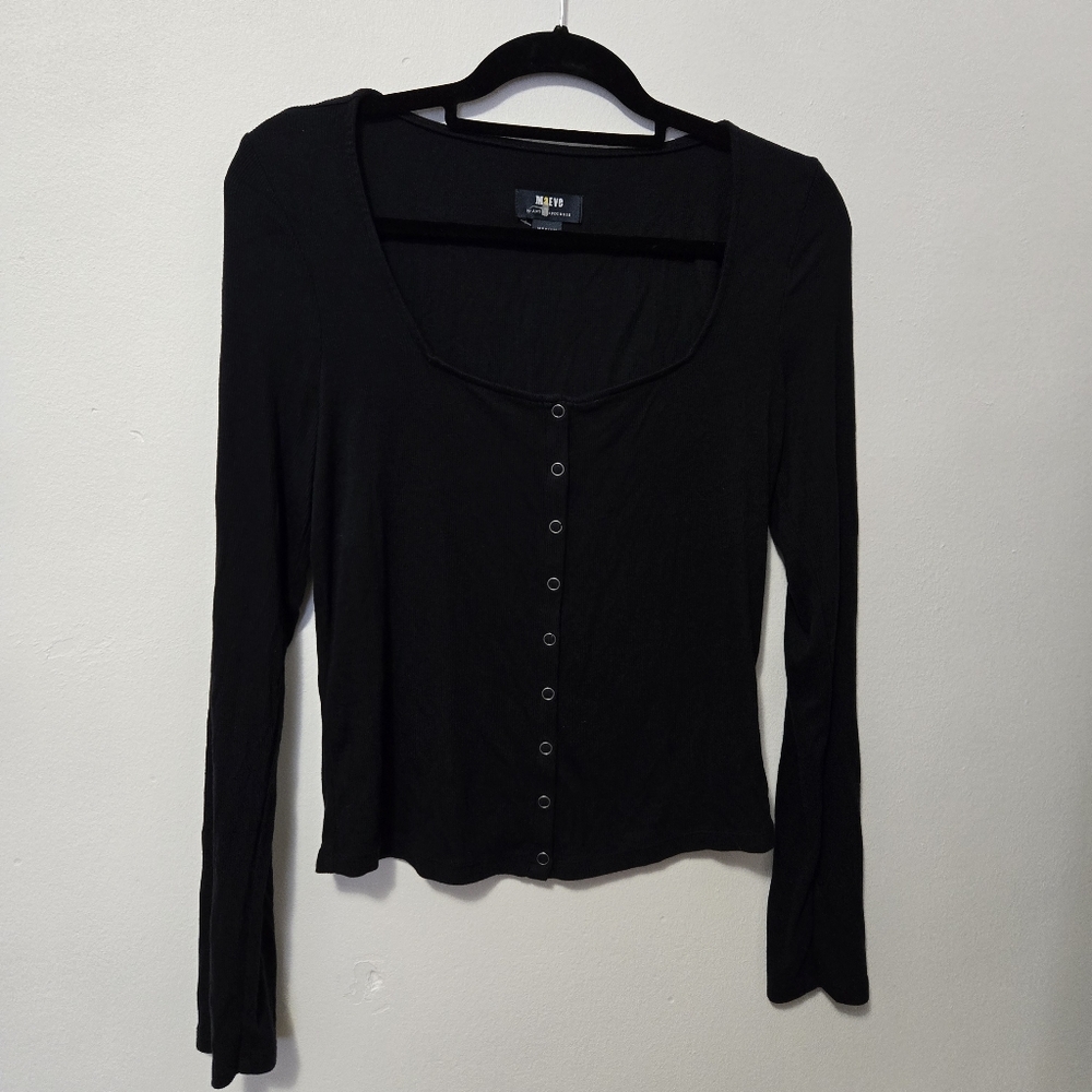 Maeve Anthropologie Black Knitted  Fitted Button Cardigan Top